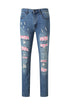 Sky Blue Valentine'S Day Heart Patchwork Jeans